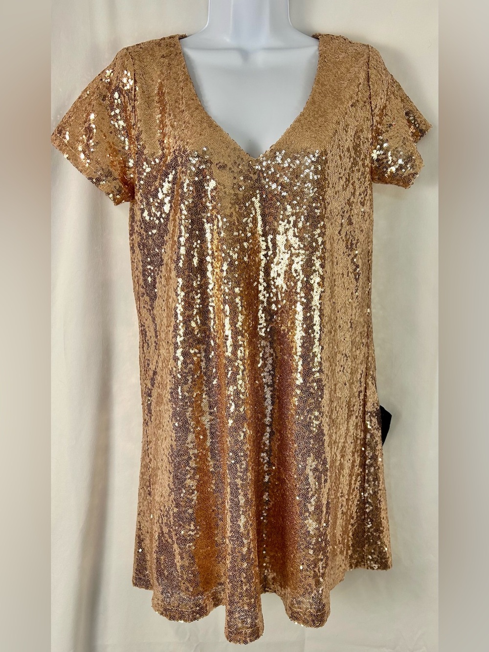 Lulus Gold Sequin Mini Dress V-Neck Short Sleeve Party NWT Size Mediun